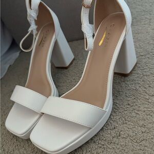 Glaze Women's Elegant White Block Heels